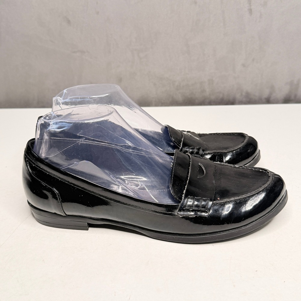 Etienne Aigner Penny Loafer Women Sz 8 Black Patent Leather Classic Preppy Flat
